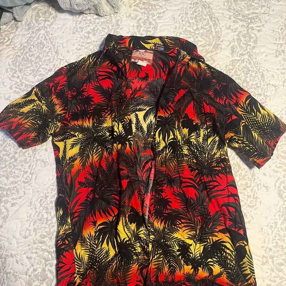 RJC Hawaiian shirt - Vibrant Red and Yellow Palm Print Men's Shirt